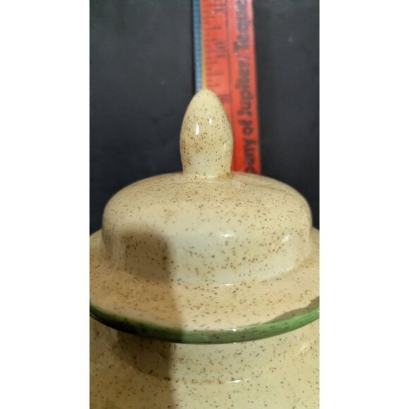 Hand-Painted Floral Ceramic Ginger Jar With Lid 7.5" Tall Vintage Speckled Beige - Picture 5 of 8